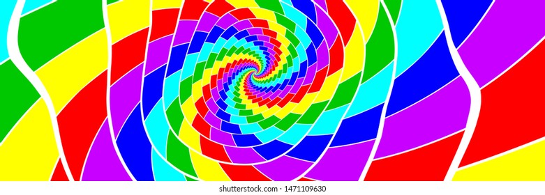 Abstract Iridescent Geometric Pattern with Swirl. Rainbow Twisted Texture of Tunnel. Vector. 3D Illustration