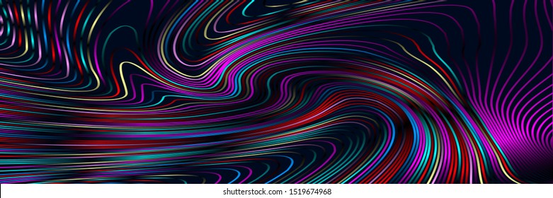 Abstract Iridescent Geometric Pattern with Waves. Colorful Striped Texture. Vector Illustration