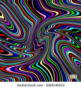 Abstract Iridescent Seamless  Geometric Pattern with Waves. Colorful Striped Texture. Psychedelic Wallpaper. Vector Illustration