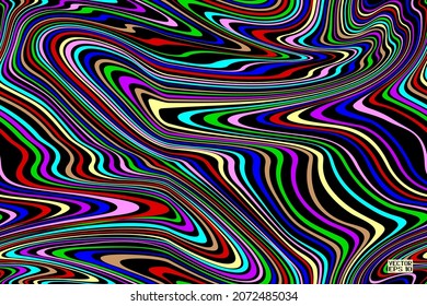 Abstract Iridescent Seamless  Geometric Pattern with Waves. Colorful Striped Texture. Psychedelic Wallpaper. Vector Illustration