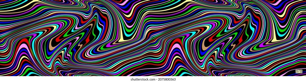 Abstract Iridescent Seamless  Geometric Pattern with Waves. Colorful Striped Texture. Psychedelic Wallpaper. Vector Illustration