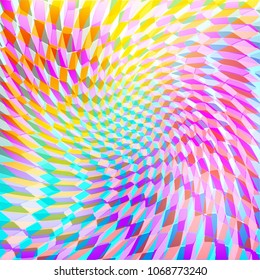Abstract Iridescent Spiral Pattern with Rhombuses. Colorful Distortion of Structural Texture. Vector Illustration