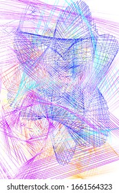 Abstract Iridescent Striped Pattern. Discontinuous Lines Isolated on White Background. Digital Spider Web. Vector. 3D Illustration