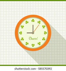 Abstract Irish Clock With Shamrocks And Long Shadow