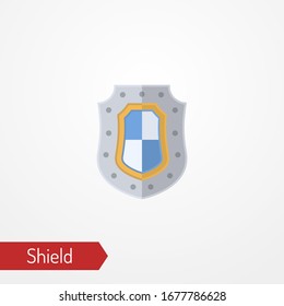 Abstract iron shield with flag colors. Symbol of protection. Isolated icon in silhouette style. Typical medieval knight defense weapon. Vector stock image.