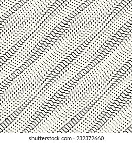 Abstract irregular artistic diagonal dot and stroke textured background. Seamless pattern. Vector.