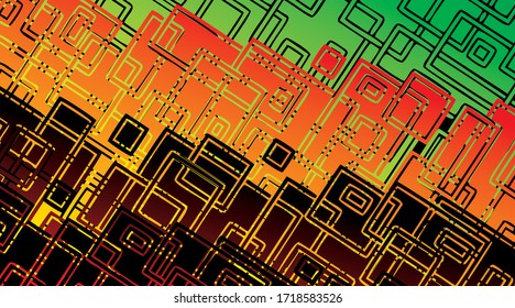 Abstract irregular boxes and lines shapes background in layers. Vector illustration.