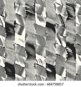 Abstract irregular graphic textured block motif. Seamless pattern.