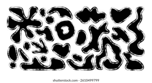 Abstract irregular grunge shapes, distressed hand-drawn elements, vector illustration, 