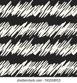 Abstract Irregular Ink Stroke Textured Striped Motif. Seamless Pattern.