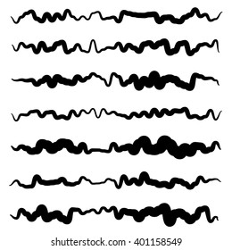 Abstract irregular line set. Different wavy, zigzag dividers, lines.