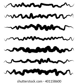 Abstract irregular line set. Different wavy, zigzag dividers, lines.