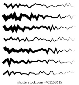 Abstract irregular line set. Different wavy, zigzag dividers, lines.