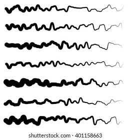 Abstract irregular line set. Different wavy, zigzag dividers, lines.