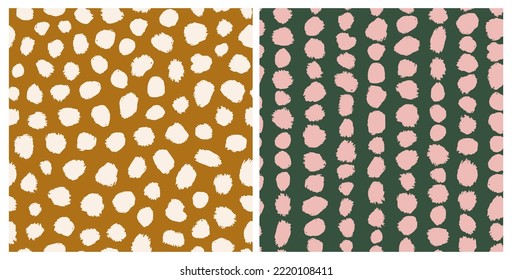 Abstract irregular polka dot set of seamless repeat pattern. Random and vertical placed round gunge round geometrical shapes all over prints.