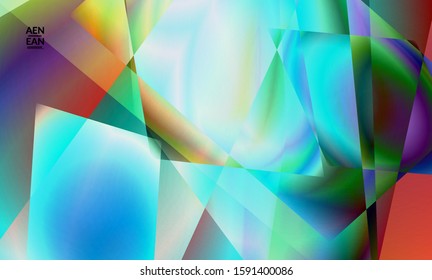 Abstract irregular polygonal background. Multicolored gradient of reflected light in crystal or diamond structure. Fragile sharp shattered ice or glass texture. Ambient light of low poly cubism