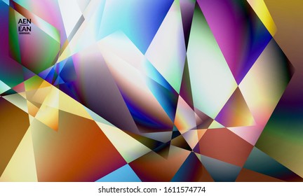 Abstract irregular polygonal background. Multicolored gradient of reflected light in crystal or diamond structure. Fragile sharp shattered ice or glass texture. Ambient light of low poly cubism