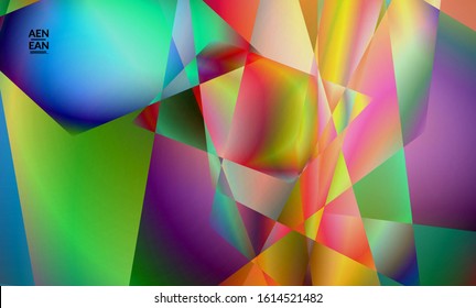 Abstract irregular polygonal background. Multicolored gradient of reflected light in crystal or diamond structure. Fragile sharp shattered ice or glass texture. Ambient light of low poly cubism