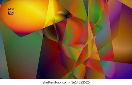 Abstract irregular polygonal background. Multicolored gradient of reflected light in crystal or diamond structure. Fragile sharp shattered ice or glass texture. Ambient light of low poly cubism
