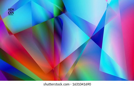 Abstract irregular polygonal background. Multicolored gradient of reflected light in crystal or diamond structure. Fragile sharp shattered ice or glass texture. Ambient light of low poly cubism