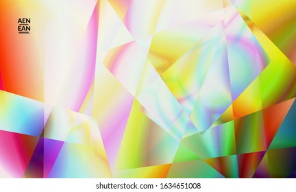 Abstract irregular polygonal background. Multicolored gradient of reflected light in crystal or diamond structure. Fragile sharp shattered ice or glass texture. Ambient light of low poly cubism