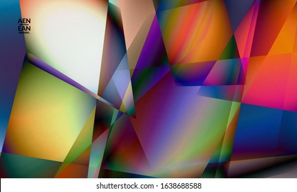 Abstract irregular polygonal background. Multicolored gradient of reflected light in crystal or diamond structure. Fragile sharp shattered ice or glass texture. Ambient light of low poly cubism