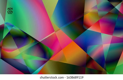 Abstract irregular polygonal background. Multicolored gradient of reflected light in crystal or diamond structure. Fragile sharp shattered ice or glass texture. Ambient light of low poly cubism