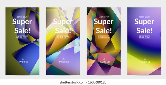 Abstract irregular polygonal background. Multicolored gradient of reflected light in crystal or diamond structure. Fragile sharp shattered ice or glass texture. Ambient light of low poly cubism