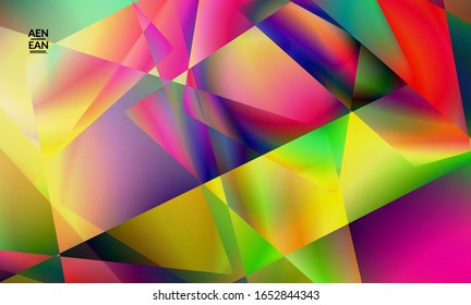 Abstract irregular polygonal background. Multicolored gradient of reflected light in crystal or diamond structure. Fragile sharp shattered ice or glass texture. Ambient light of low poly cubism