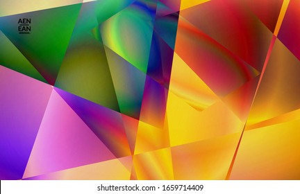 Abstract irregular polygonal background. Multicolored gradient of reflected light in crystal or diamond structure. Fragile sharp shattered ice or glass texture. Ambient light of low poly cubism