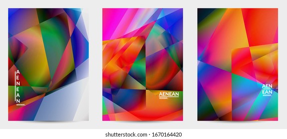 Abstract irregular polygonal background. Multicolored gradient of reflected light in crystal or diamond structure. Fragile sharp shattered ice or glass texture. Ambient light of low poly cubism