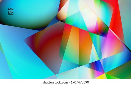 Abstract irregular polygonal background. Multicolored gradient of reflected light in crystal or diamond structure. Fragile sharp shattered ice or glass texture. Ambient light of low poly cubism