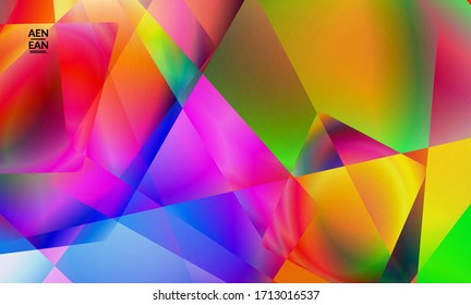Abstract irregular polygonal background. Multicolored gradient of reflected light in crystal or diamond structure. Fragile sharp shattered ice or glass texture. Ambient light of low poly cubism