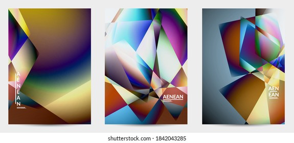 Abstract irregular polygonal background. Multicolored gradient of reflected light in crystal or diamond structure. Fragile sharp shattered ice or glass texture. Ambient light of low poly cubism