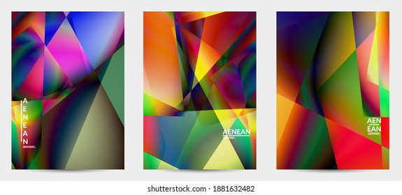 Abstract irregular polygonal background. Multicolored gradient of reflected light in crystal or diamond structure. Fragile sharp shattered ice or glass texture. Ambient light of low poly cubism