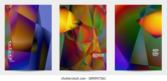 Abstract irregular polygonal background. Multicolored gradient of reflected light in crystal or diamond structure. Fragile sharp shattered ice or glass texture. Ambient light of low poly cubism