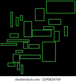 Abstract irregular rectangle pattern. Lime color line and black background.