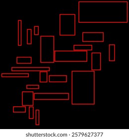 Abstract irregular rectangle pattern. Red line and black background.