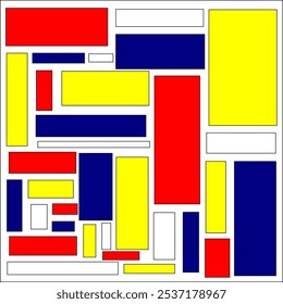 Abstract irregular rectangle pattern. White, yellow, red and navy blue rectangles.  