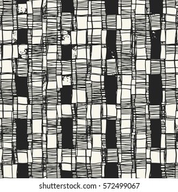 Abstract irregular sketched block textured background. Seamless pattern.