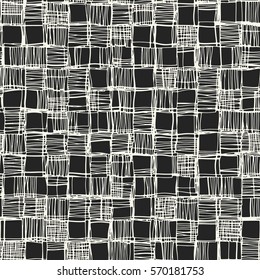 Abstract irregular sketched grid check textured background. Seamless pattern.