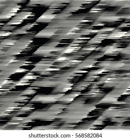 Abstract Irregular Spotted And Striped Glitch Motif. Seamless Pattern.