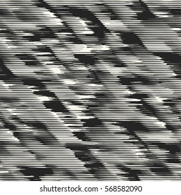 Abstract irregular spotted and striped glitch motif. Seamless pattern.