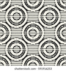 Abstract irregular striped circles motif. Seamless pattern. 