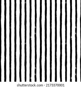 Abstract irregular striped textured seamless pattern. Vertical parallel straight brush strokes. Black and white geometric abstract background. Vector vertical stripes trendy background.
