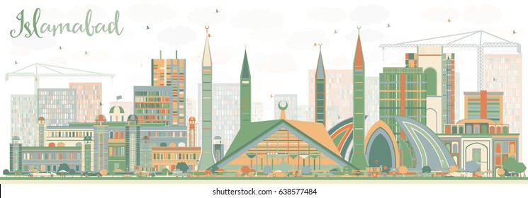 Abstract Islamabad Skyline with Color Buildings. Vector Illustration. Business Travel and Tourism Concept with Historic Architecture. Image for Presentation Banner Placard and Web Site.