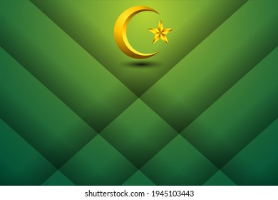 Abstract Islamic Background With Crescent and Star Green Geometric Lines Vector Backdrop