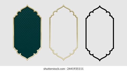 Abstract Islamic frame with traditional ornament . Black and Gold border frame vector.