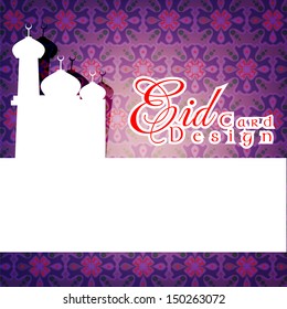 Abstract Islamic Illustration on Eid Mubarak card design in shiny color background.