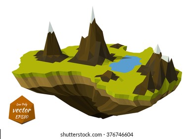 Abstract island with mountains in the low poly style. Vector illustration